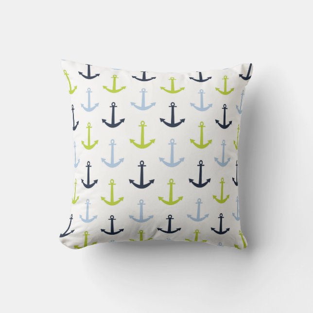 Midnight Blue, Baby Blue, Lime Green Anchors Kissen (Vorderseite)
