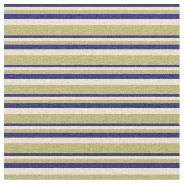 Midnight Blue, Beige und Dark Khaki Stripes Stoff (Nahaufnahme)