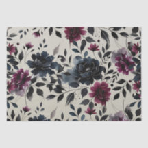 Midnight Blue Burgundy Inky Floral Almond Wedding