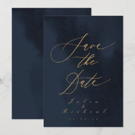Midnight Blue Calligrafy Wedding Save the Date Einladung