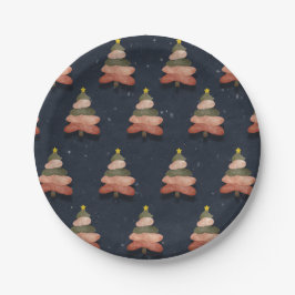 Midnight Blue Christmas Tree Muster Small Pappteller