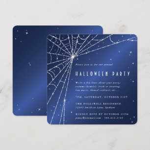 Midnight Blue Diamond Spider Web Halloween-Party Einladung