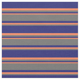 Midnight Blue, Dim Gray und Coral Stripes Stoff