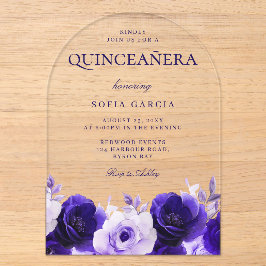Midnight Blue Eleganto Navy Rose Quinceanera Party Acryleinladungen