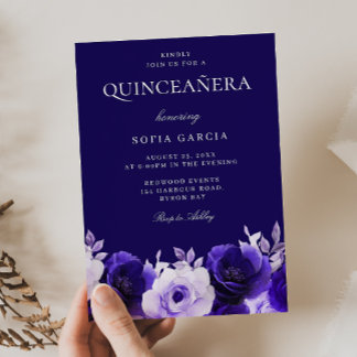Midnight Blue Eleganto Navy Rose Quinceanera Party Einladung