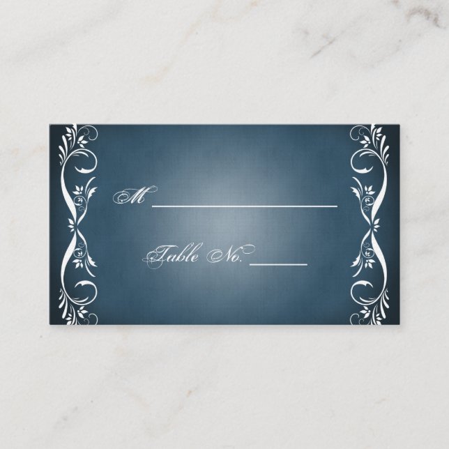 Midnight Blue Floral Posh Mariage Cartes de Place (Devant)