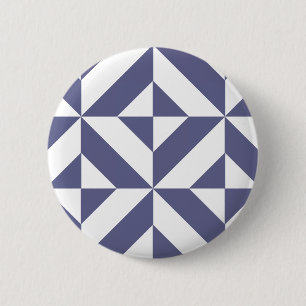 Midnight Blue Geometric Deko Cube Pattern Button