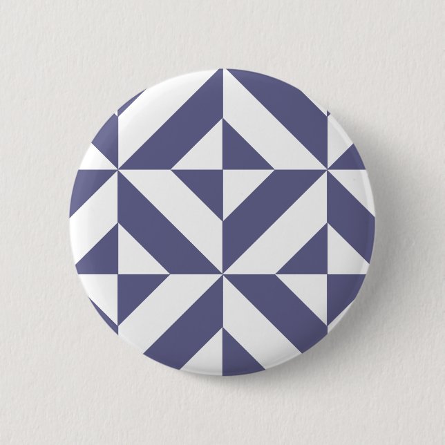 Midnight Blue Geometric Deko Cube Pattern Button (Vorderseite)