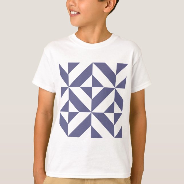 Midnight Blue Geometric Deko Cube Pattern T-Shirt (Vorderseite)