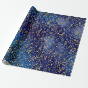 Midnight Blue Gold Leaf Eleganter Effekt Geschenkpapier
