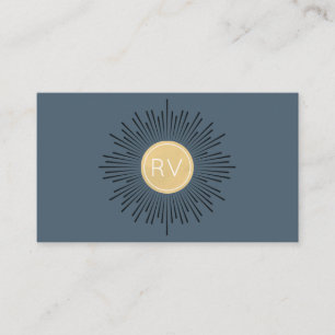 Midnight Blue Gold Monogram Halo Visitenkarte