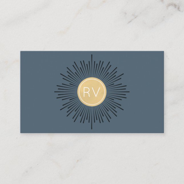 Midnight Blue Gold Monogram Halo Visitenkarte (Vorderseite)