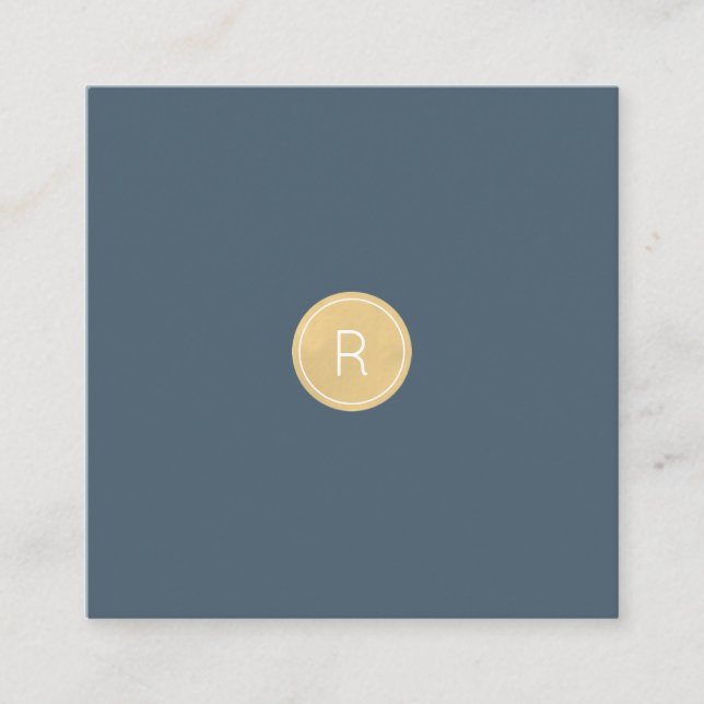 Midnight Blue Gold Monogram Square Business Card Quadratische Visitenkarte (Vorderseite)