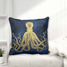 Midnight Blue Gold Oktopus Küsten Retro Nautical