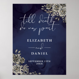 Midnight Blue Goth Rose Floral Wedding Sign Poster