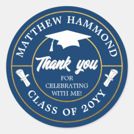Midnight Blue Graduating Class Thank You Grad Cap Runder Aufkleber