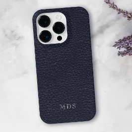 Midnight Blue Imitats Leather Look Monogram iPhone 15 Pro Max Hülle