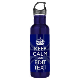 Midnight Blue Keep Calm and Your Text Union Jack Edelstahlflasche