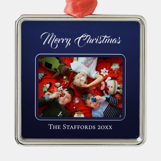 Midnight Blue Merry Christmas Photo Ornament (Vorne)