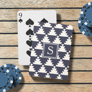 Midnight Blue Modern Aztec Geometric Monogram Spielkarten