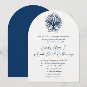 Midnight Blue Opulence Swirl Tree Wedding Einladung