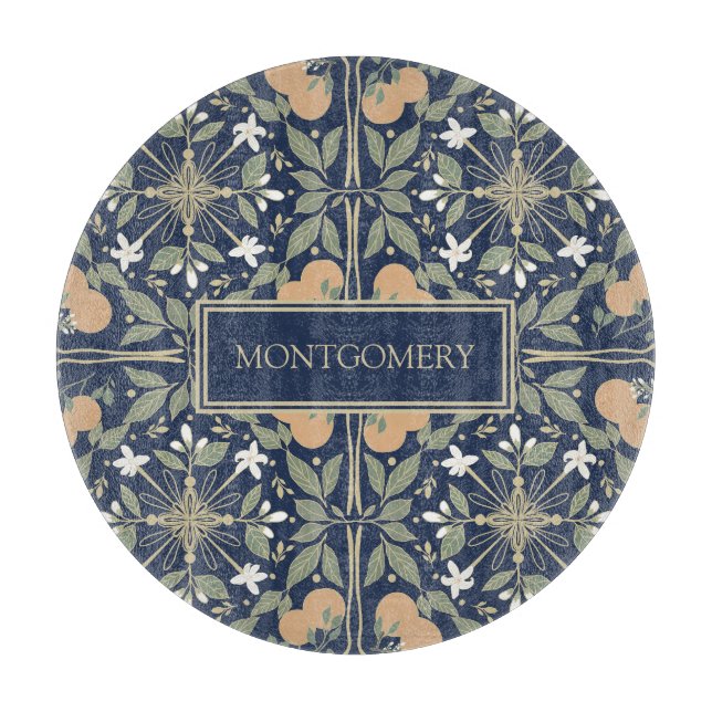 Midnight Blue Orange Blossoms Pattern Schneidebrett (Vorderseite)