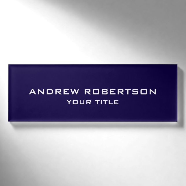 Midnight Blue Plain Elegant Minimalist Simple Namenschild (Vorderseite)