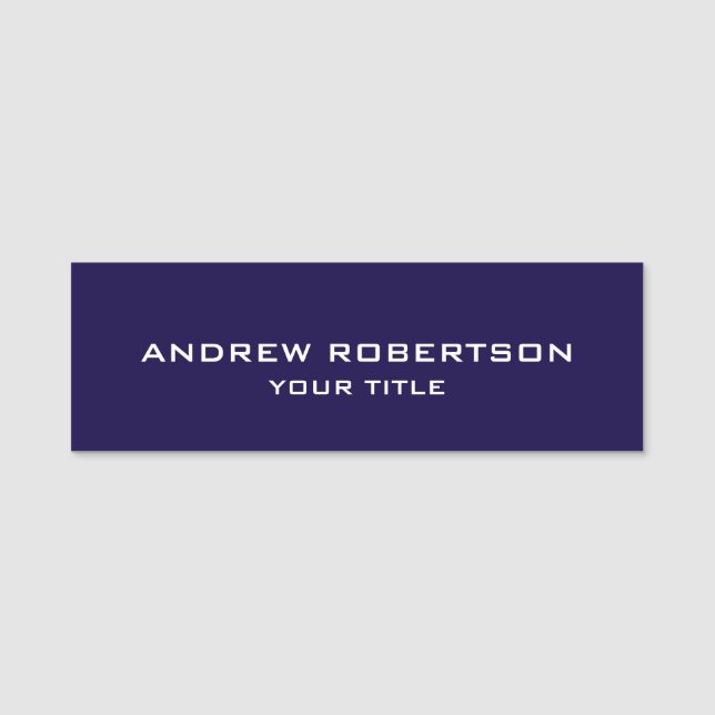Midnight Blue Plain Elegant Minimalist Simple Namensschild (Vorderseite)