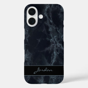 Midnight Blue Polished Marble Stone mit Namen iPhone 16 Hülle