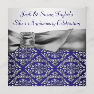 Midnight Blue Silver Damask 25-jähriges Party Einladung