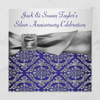 Midnight Blue Silver Damask 25-jähriges Party Einladung