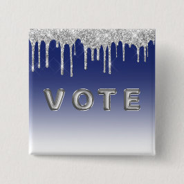 Midnight Blue Silver Glitter Drip Graphic Vote Button