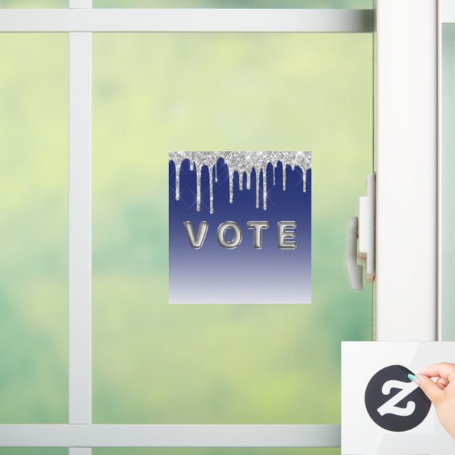 Midnight Blue Silver Glitter Drip Graphic Vote Fensteraufkleber (Zuhause)