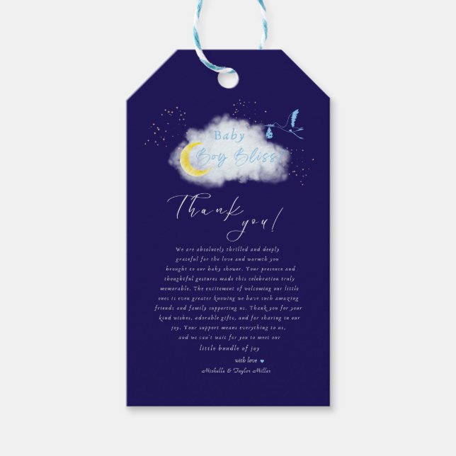 Midnight Blue Starlit Baby Boy Bliss Stork Geschenkanhänger (Vorderseite)