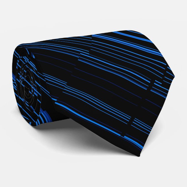 Midnight Blue Unique Modern Stripe Pattern Cool Krawatte (Gerollt)
