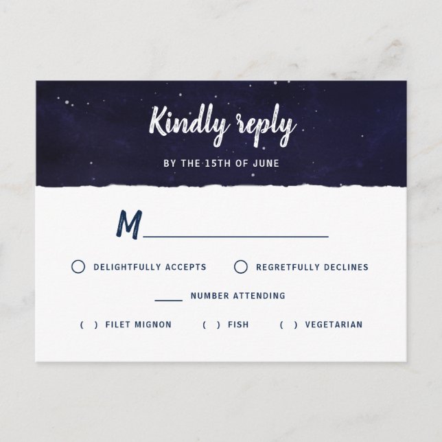 Midnight Blue Watercolor Galaxy Wedding RSVP Einladungspostkarte (Vorderseite)