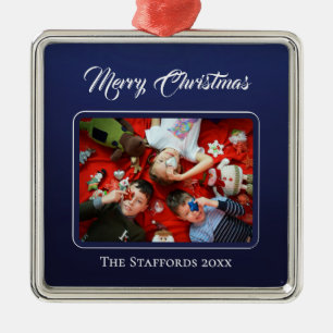 Midnight-Blue-Weihnachts-Foto-Ornament Ornament Aus Metall