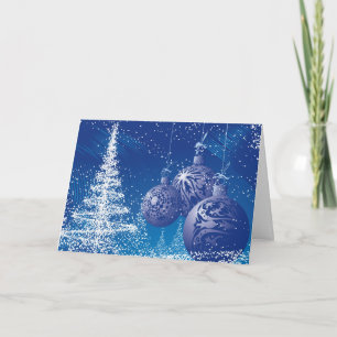 Midnight Blue & White Christmas Ornaments & Trees Feiertagskarte
