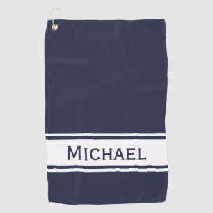 Midnight Blue White Strip Modern Name Monogram Golfhandtuch