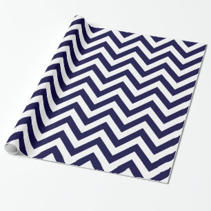 Midnight Blue White XL Zickzack ZigZag Muster Geschenkpapier