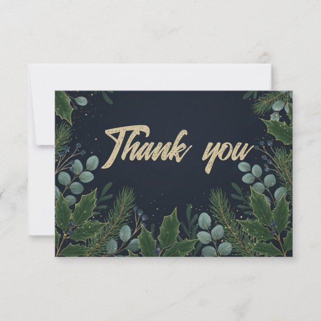 Midnight Blue Winter Foliage Holiday Thank You Dankeskarte (Vorderseite)