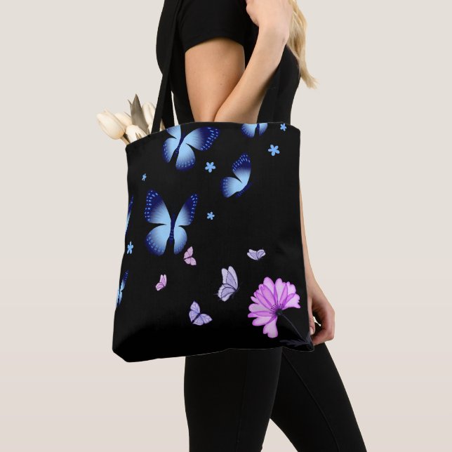 Midnight Butterfly Blue Floral Shoulder Tote Bag Tasche (Von Nahem)