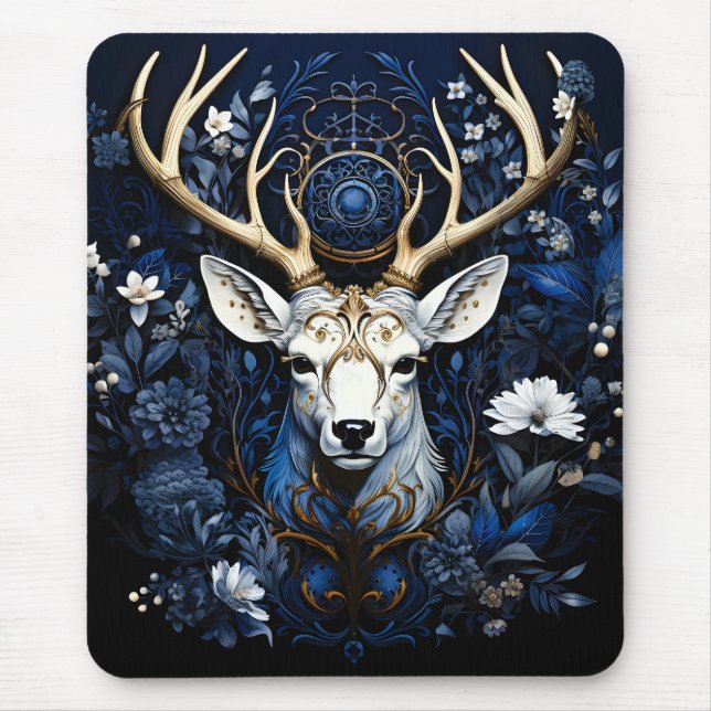 Midnight Celestial Floral Gothic Deer  Mousepad (Vorne)