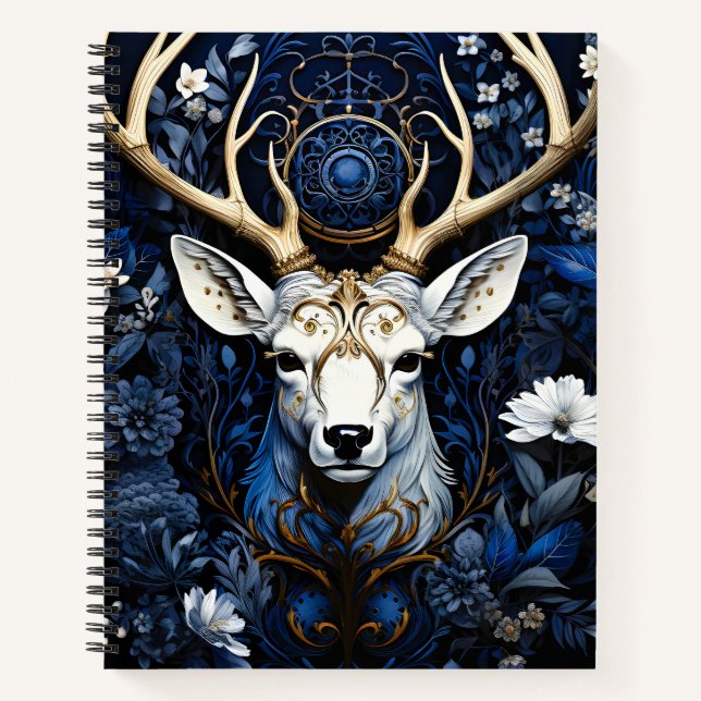 Midnight Celestial Floral Gothic Deer  Notizbuch (Vorderseite)