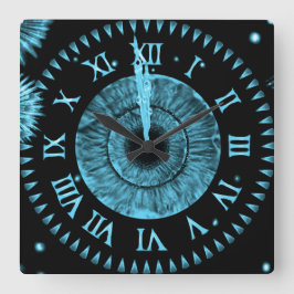 Midnight Clock Light Blue Quadratische Wanduhr