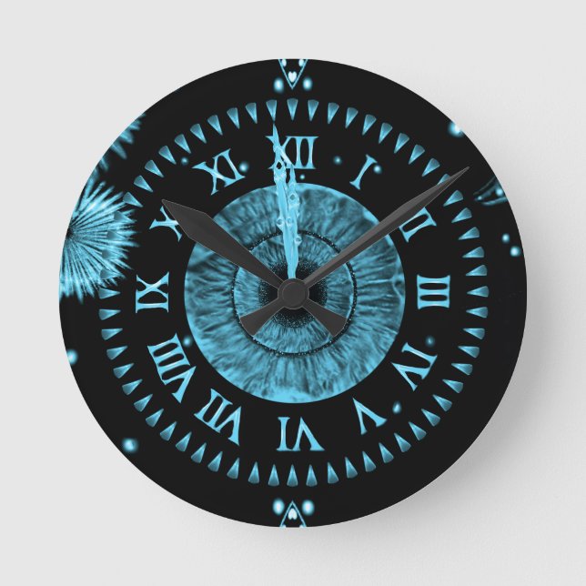 Midnight Clock Light Blue Runde Wanduhr (Vorderseite)