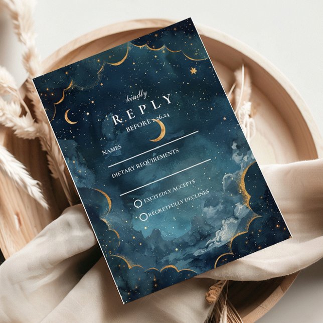 Midnight Constellation Floral Wedding RSVP Karte (Von Creator hochgeladen)