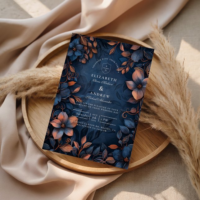 Midnight Copper Floral Wedding Einladung (Von Creator hochgeladen)