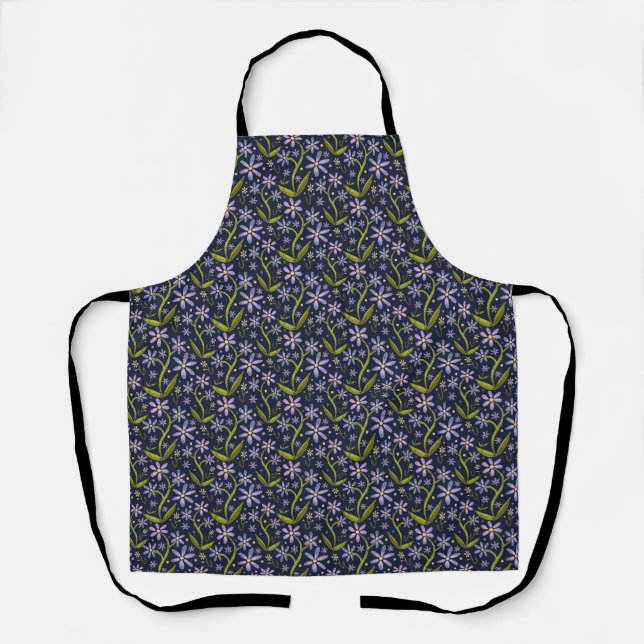 Midnight | Dancing Watercolor Daisies Apron Schürze (Vorderseite)