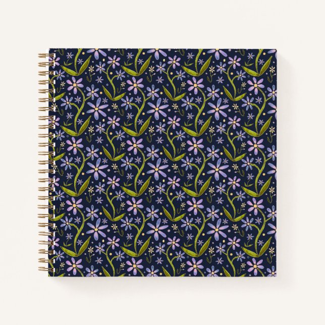 Midnight | Dancing Watercolor Daisies Notizbuch (Vorderseite)